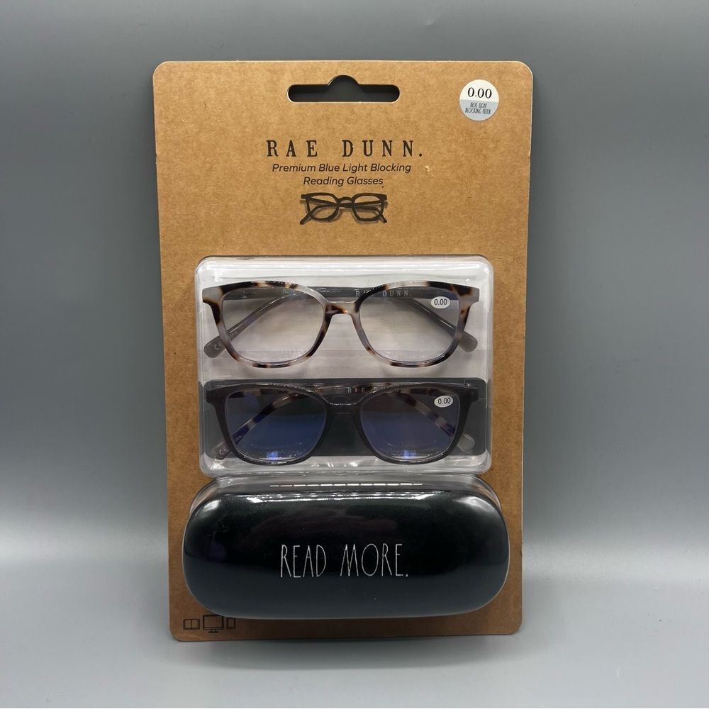 Rae Dunn Tortoise Premium Light Blocking Glasses Set